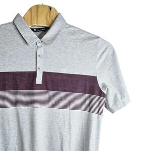 Travis Mathew‎ Mens XXL Polo Shirt Heather Grey Maroon Striped Pima Cotton Blend